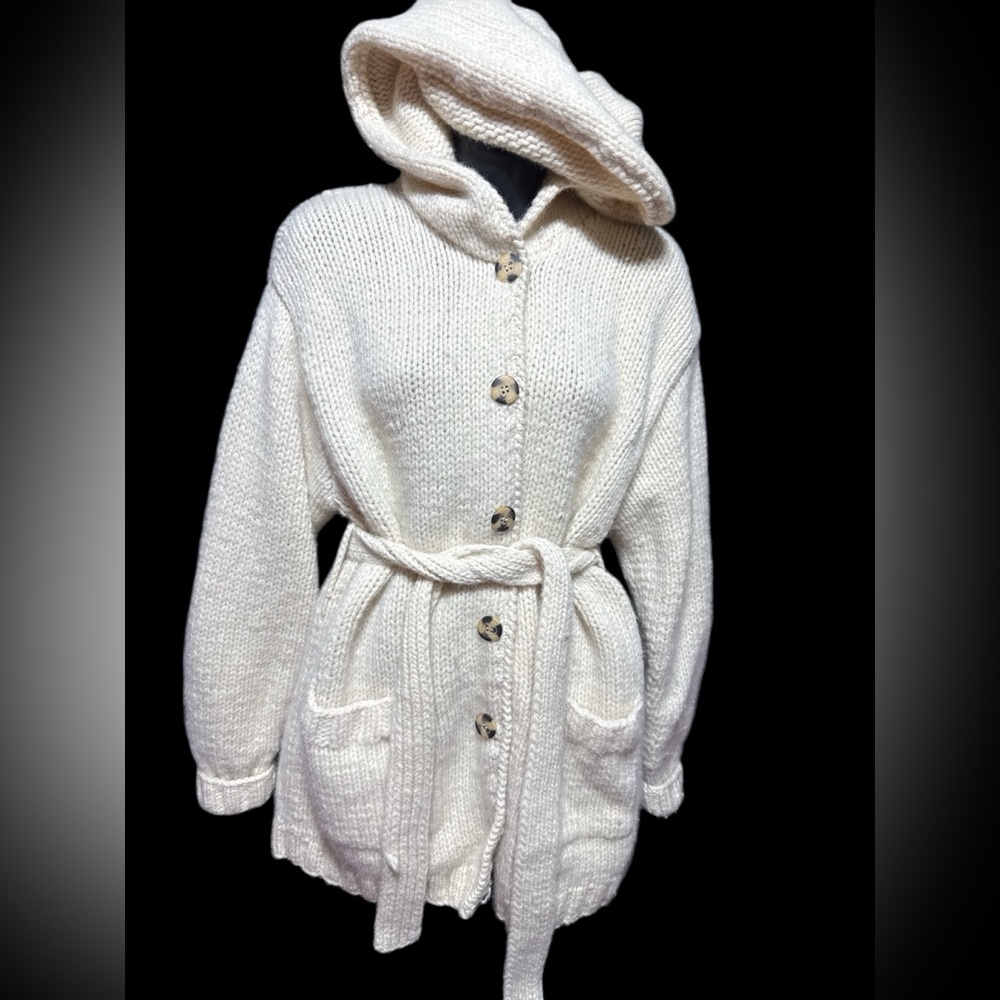 vintage moda international m victoria secret beach cardigan sweater Hood belt